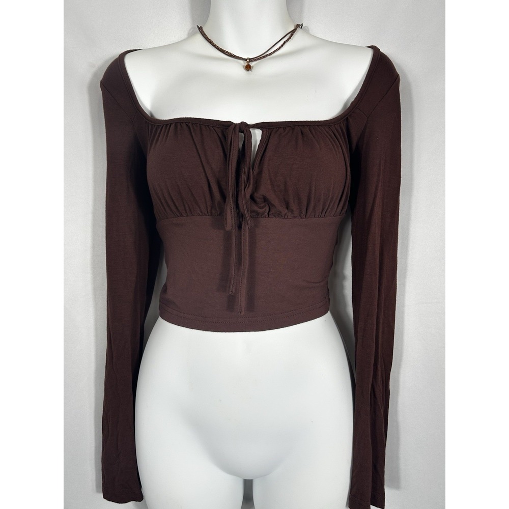 Womens Y2K Brown Boho Forest Fairy Grunge Top Milkmaid Size S Whimsigoth Witchy
